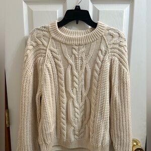 Free People Cream Cable Crewneck Sweater